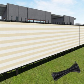 FLORALEAF Privacy Screen Fence Windscreen Mesh Shade Net Cover Heavy Duty Fencing 97% Blockage for Outdoor Wall Garden Yard Backyard 180gsm Beige White Stripe 3'x25'