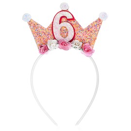 Abeillo 6 Year Birthday Crown, Girls' Princess 6 Years Crown Birthday, Birthday Crown Headband with Rose Flowers, Birthday Crown Girls, Baby Party Hats, Party Decoration