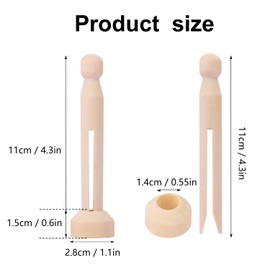 kukmakri 120 PCS Wood Doll Pins with Stand - Unfinished Clothespins, Decorative Clothespins and Wooden Round Peg for Painting, Fit for Painting and Doll Ornaments