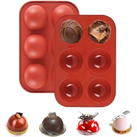 Semi Sphere Silicone Chocolate Mold 2 Pack 6-Cavity Non-stick Reusable Baking Mold for Making Hot Chocolate Bombs Jelly Dome Mousse Soap Ice Cube Tray