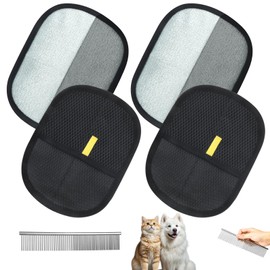 SneiDr Pet Hair Remover Glove Set mit 4er Generisch Fellmagnet Handschuh und Edelstahlkamm Wiederverwendbare Fell Magnet Katzenhaare Handschuhe für Hunde Katzen Möbel Kleidung Auto Tierpflege Waschbar