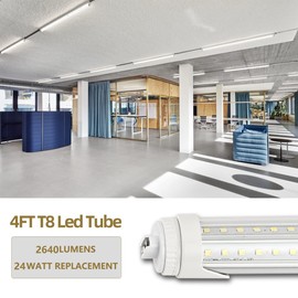 WAHADI 6 Pack 4FT T8 LED Tube Light Bulbs 24W 6000K Daylight White with Ultra Bright Dual-Row LED Rotatable R17d/Ho Cap for 4 Foot T10 T12 Fluorescent Replacement