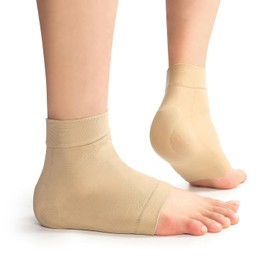 Achilles Tendonitis Support Heel Protector - Compression Padded Sleeve Socks - Promifun Ankle Brace Foot Support for Haglunds Bump, Bursitis, Tendonitis & Tenderness - Beige* Regular Size*1 Pairs