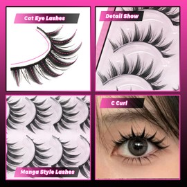 Veleasha Veleasha Manga lashes Spiky EyeLashes Anime Lashes 8D Doll Eyelashes Natural Look Soft Wispy Fake Eyelash 5 Pairs 100% Handmade with Cotton Band (Otaku)
