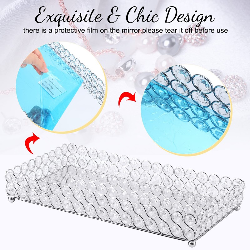 3 Pieces Perfume Tray Crystal Vanity Tray Mirrored Crystal Cosmetic