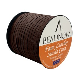 BEADNOVA 5mm Flat Leather Cord Faux Suede Cord 50 Yards Roll Spool for Necklace Bracelet Jewelry Making (Dark Brown)