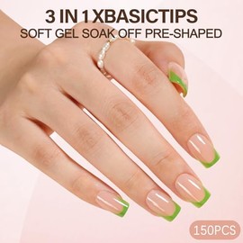 Misssix Uñas Postizas Francesas Xbasictips, 150 Unidades, Uñas Cortas Cuadradas A Presión, Puntas De Uñas Francesas De Gel Suave Preformadas, Sin Nece
