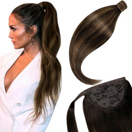 LaaVoo Real Hair Ponytail, Clip-In Human Hair Extensions, 70 g Wrap Around, Extension Hair Braid with Clip, 30-55 cm