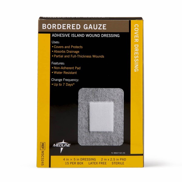 Medline Bordered Gauze, 4" x 5" Adhesive Island Wound Dressing,
