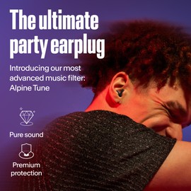 Alpine Tune - Tapones para los oídos de concierto para reducción de ruido, calidad de música de alta fidelidad, protección auditiva de 19 dB con sonido transparente, incluye 4 tamaños, para fiestas