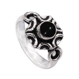 JEWELSTREZORO Cabochon-Schwarzer Onyx Edelstein-für Herren und Damen,Geschenkartikel, 925er-Sterling Silber Band Ring Schmuck TSR1006BY_7 (53 (16.9))