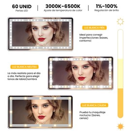 ANMIEN Espejo de Vanidad para Auto - Espejo de Maquillaje para Carro Recargable con Luz LED - Control Táctil 3 Modos de Luz, Portátil para Viajes, Blanco