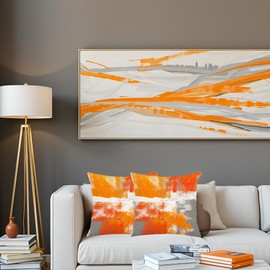 AMZIJURI Orange Throw Pillow Covers 18x18 Inch Set of 2 - Modern Abstract Art Painting Soft Pillow Covers for Couch Sofa Bedroom Living Room, Decorative Cushion Covers for Home Décor (Bright Orange)