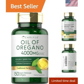 Natural Oregano Oil Softgels - 150 Capsules with Carvacrol for Daily Wellness