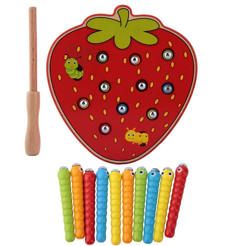 Capture Worm Magnetic Wooden Toy Kid Educational Intelligence Development Toys