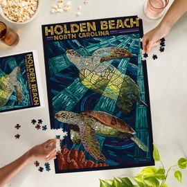 Lantern Press Holden Beach, North Carolina, Sea Turtle Paper Mosaic 1000 Piece Jigsaw Puzzle for Adults, Made in USA with Reference Poster