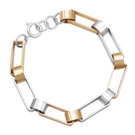 Rosemarie & Jubalee Women's Chic Modern Two Tone Matte Metal Chunky Oblong Paperclip Links Chain Bracelet, 6.75"-7.25"