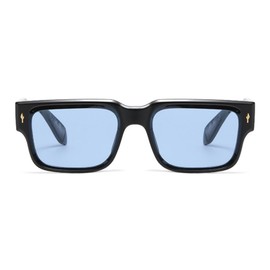 qinqilanqi-S Retro Rectangular Thick Frame Sunglasses Square Frame for Women Men Vintage Chunky Glasses UV Protection, Black/Ocean Blue