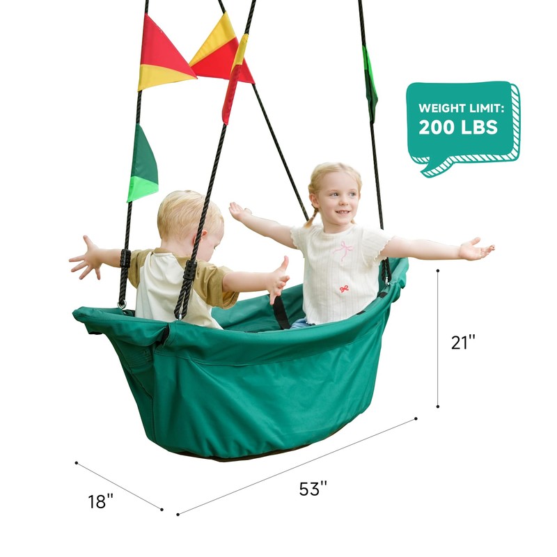 Large Platform 53'' RPET Boat-Shaped Swing, Canoe Tree Swing for