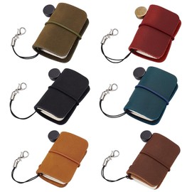 WEBEEDY 6 Pcs Vintage Mini Notebook 1.9x1.2 Inch Cute Tiny Leather Journal Notebook Blank Unlined Small Pocket Diary for Women Men Office Keychain Teachers Bookish Birthday Gifts,4.8x3cm