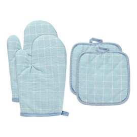 sourcing map 4 Pcs Oven Mitts and Pot Holders, 10.6 Inch Non-Slip Oven Gloves and Hot Pads for Cooking Grilling BBQ Picnic, Light Blue