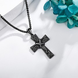 SHEAISRS Cross Necklace for Men 925 Sterling Silver Celtic Cross Necklace Black Crosses Chain Jewelry for Men Women