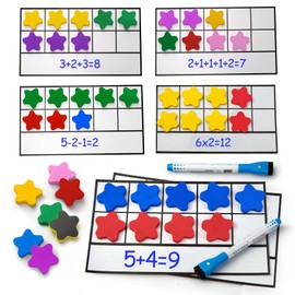 TOMMYHOME Magnetic Ten Frame Set of 74 PCS,Kindergarten Math Classroom Must Have counters,Educational Math Game Toys Suitable for Kids 5-7 (Star)
