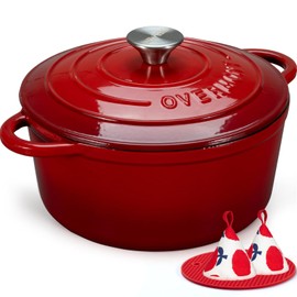 Overmont 5.5QT Enameled Cast Iron Dutch Oven with Lid Cookbook Heavy-Duty Casserole with Dual handles for Braising, Stews, Roasting, Bread Baking