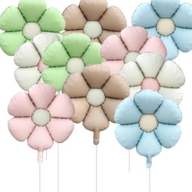 Nine San Pack of 10 Daisy Foil Balloons Colourful Daisy Balloons Flower Shaped Balloons Wedding Baby Shower Baby Shower Party Decoration (47 x 59 cm)
