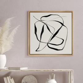 SIGNWIN Framed Canvas Print Wall Art Geometric Paint Stroke Ribbon Collage Abstract Shapes Illustrations Modern Art Decorative Contemporary Minimal for Living Room, Bedroom, Office - 16"x16" Natural