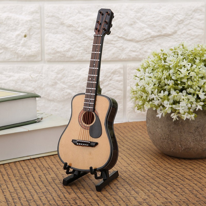 Miniature Wooden Guitar Model Display Mini Ornaments Craft Home Decor(16cm)