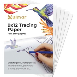 Xulmar Tracing Paper 9x12 63 GSM - Pack of 50 Sheets Tracing Paper for Sewing Patterns, Drawing Overlays & Sketching on Art Paper & Sketch Book