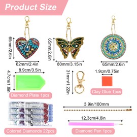 DNWFZ Diamond Painting Pendants, Pack of 15, 5D DIY Diamond Painting Key Chain, Children's Painting, Embroidery, Diamond Painting Pendant, Art, Heart, Mandala, Women, Girls, Handbag, Key Kits, Craft