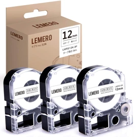 Lemero SS12K Set of 3 Compatible Tape Cartridges for King Jim Kingjim Tepra PRO Tepra PRO White Tepra Tepra Tape 0.5 inch (12 mm) Wide 8m Length