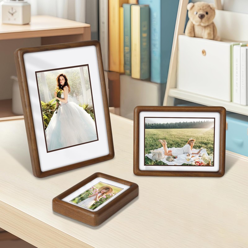 SZKYSJGS 4x6 Wood Picture Frame, Solid Natural Walnut Rounded Corner
