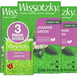 Wissotzky Green Tea with Jasmine, 60 Tea Bags (3 Pack) | Antioxidant Rich | Fragrant Green Tea Bags