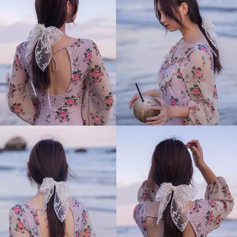 2Pcs Black White Lace Large Bow Hair Clips Cute Bowknot