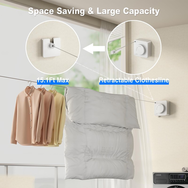 MUSTORN Non-Sagging Retractable Clothesline Indoor & Outdoor Clothes Line Heavy