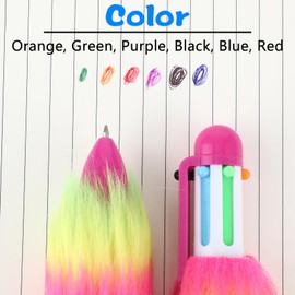 Mabor 6Pcs 6-in-1 Fluffy Pen, Multicolor Retractable Ballpoint Pen 0.5mm Color Plush Ballpoint Pen Pink Fluffy Pens for Girls Office School Supplies Students Gift