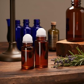 Jizlan 2Pcs Brown 50ML Glass Essential Oil Roller Bottles Refillable Roll on Bottles Empty Deodorant Bottle Containers Rollerball Beauty Personal Care No Funnel Fragrance Cosmetics Tools (50ML)