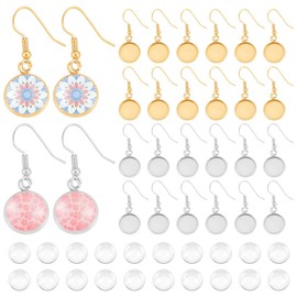 UNICRAFTALE 40 Sets 2 Colors 304 Stainless Steel Flat Round Dangle Earring Making Kits Tray 12mm Blank Dome Dangle Earrings Transparent Glass Cabochon with Ear Hooks for DIY Earring Jewelry Making
