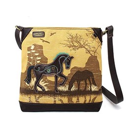 Chala Handbags Safari Horse Canvas Crossbody Bag Purse, Horse Lover (Brown)