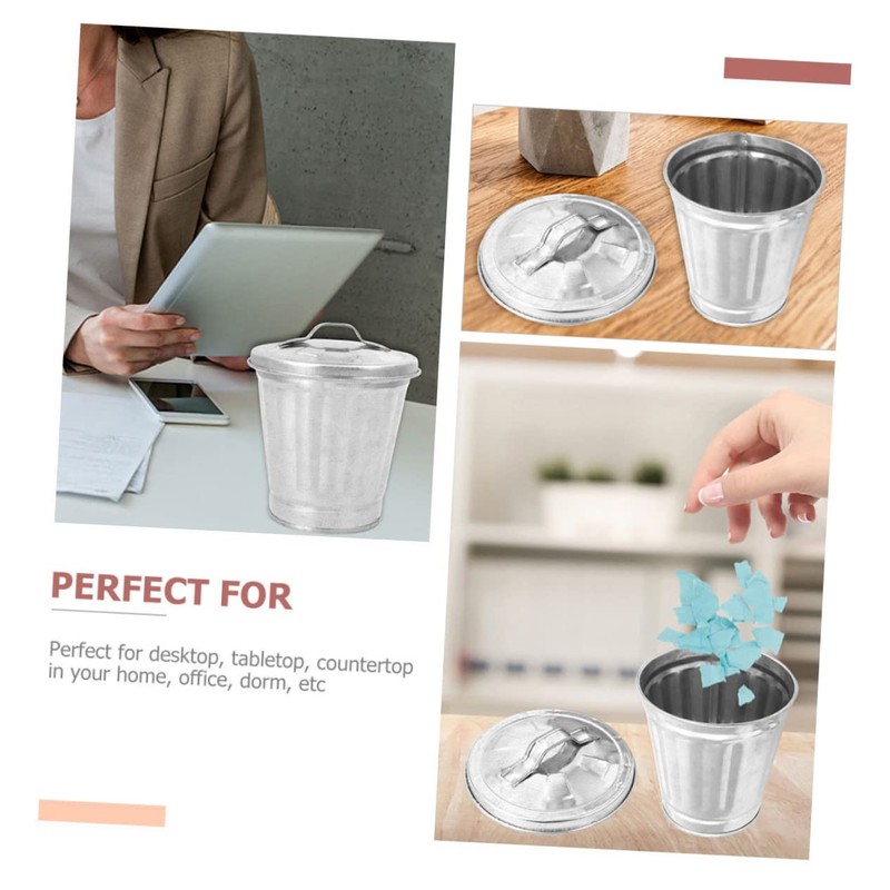CHILDWEET Compact Metal Trash Can with Lid Small Bedroom Desktop