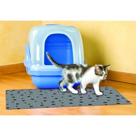 Drymate Original Cat Litter Mat, Contains Mess from Box for Cleaner Floors, Urine-Proof, Soft on Kitty Paws -Absorbent/Waterproof- Machine Washable, Durable (USA Made) (20” x 28”) (GreyStripeBlackPaw)
