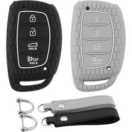 Funda para Llavero Hyundai con Llavero, Carcasa Protectora de Silicona para Llavero Hyundai Elantra Elantra GT Sonata Tucson Ioniq Llave Inteligente de 4 Botones, Paquete de 2 (Hyd-4-BG)