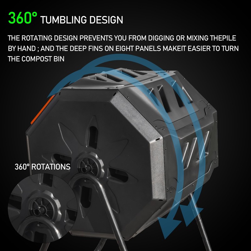 Hourleey Compost Bin Outdoor, 43 Gallon Dual Chamber Tumbling Composting