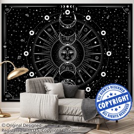 Sun Moon Tapestry Wall Hanging Stars Space Psychedelic Black and White Tapestries Wall Tapestry for Bedroom Aesthetic Home Wall Room Decor