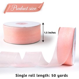 MLURCU Organza Sheer Ribbon 1-1/2 Inch x 50Yds Each Roll, Blush Pink Clear Chiffon Sheer Fabric Ribbon for Christmas Tree Gift Wrapping Wedding Flower Bouquet Hair Bows Crafts