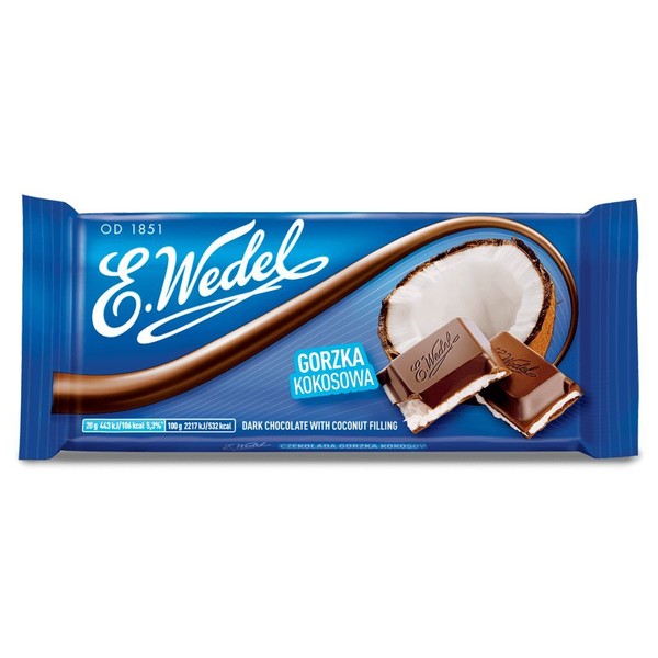 E.Wedel Dark Chocolate with Coconut Filling, 100g (Pack of 5)