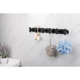 Vanloory Coat Hook Rack, Wall Mounted Coat Rack with 12 Hooks, Heavy Duty Towel Hooks Rack Wall Hooks for Hanging Clothes, Stainless Steel Coat Hanger for Bathroom Entryway Mudroom(Matte Black)